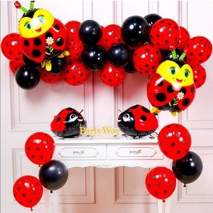 2 Sets of Ladybug Themed Balloons Red/Black